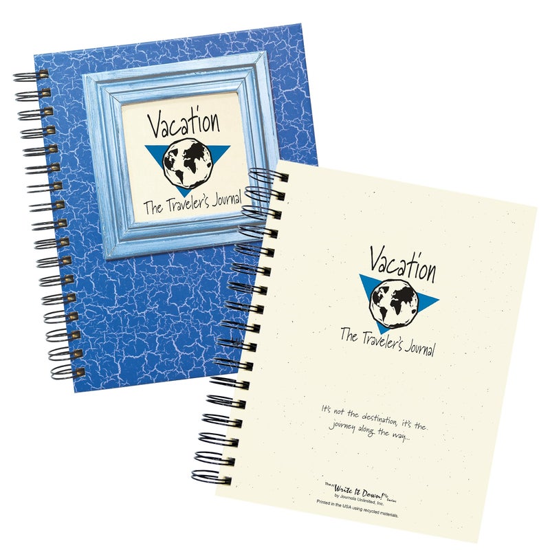Write it Down series by Journals Unlimited, Guided Journal, Vacation, The Traveler's Journal, Full-size 7.5"x 9", Blue Hard Cover, Made in USA - Image 3